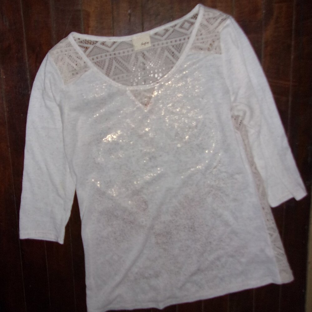 daytrip size medium womens tee shirt cream gold  shirt casual dress lace - Picture 2 of 4